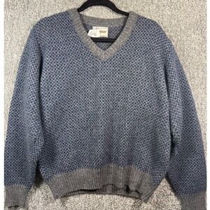 Campus Mens Sweater Vneck Pullover Gray Blue Wool‎ Acrylic Blend Size Medium